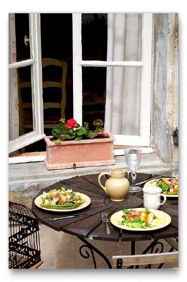 Having lunch outside.